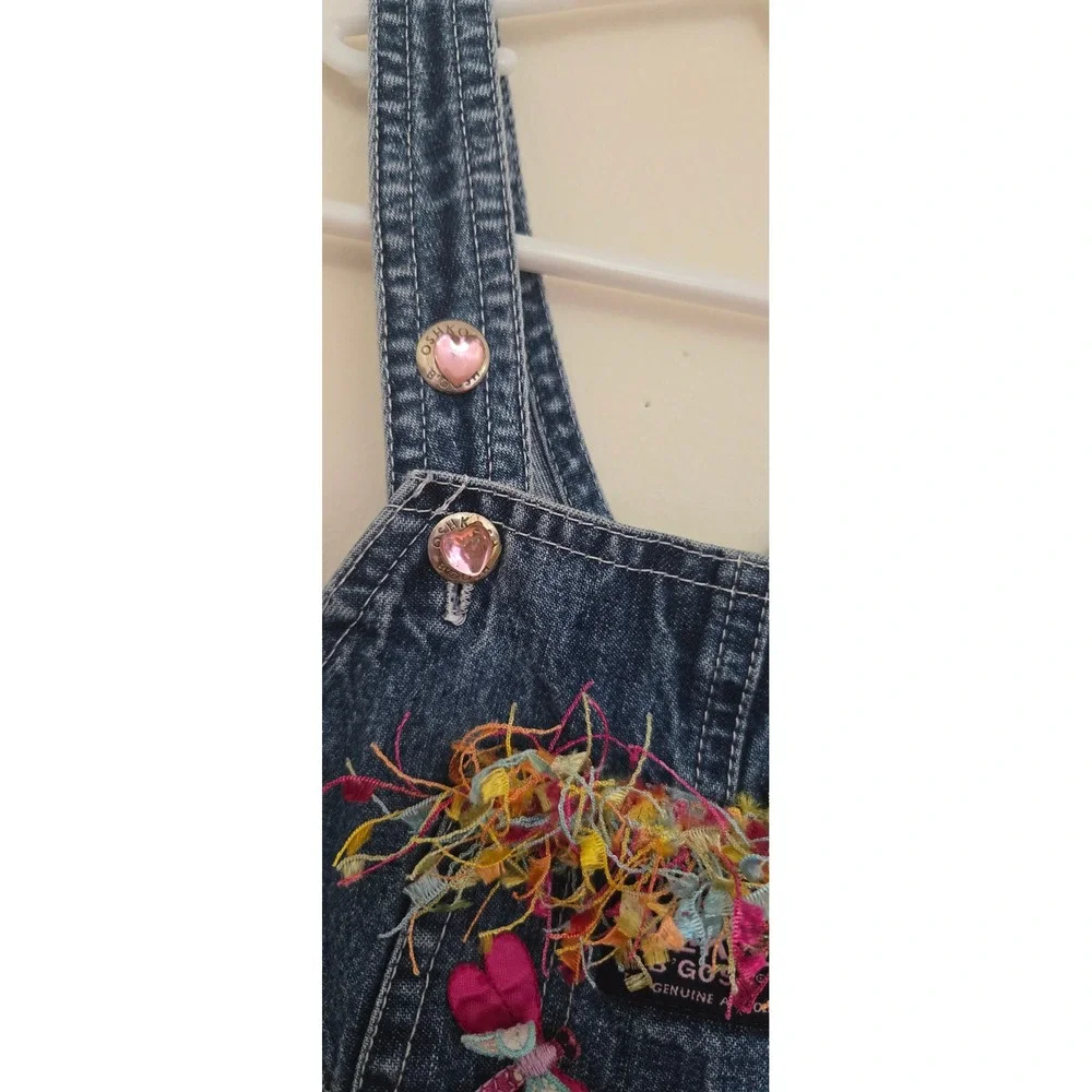 Vintage OshKosh Bgosh Denim Overalls 18M Blue Fringe Dragonfly Heart Buttons